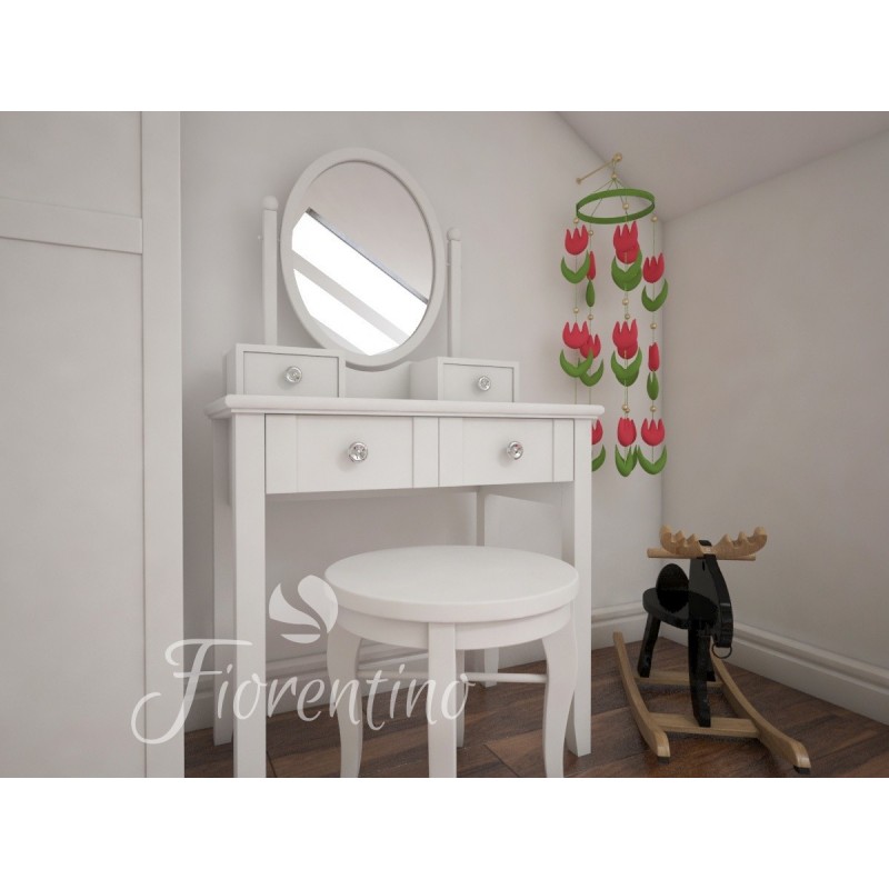 Biała toaletka Fiorentino Classic z regulowanym lustrem dla  dziewczynki. Idealna do pokoju nastolatki